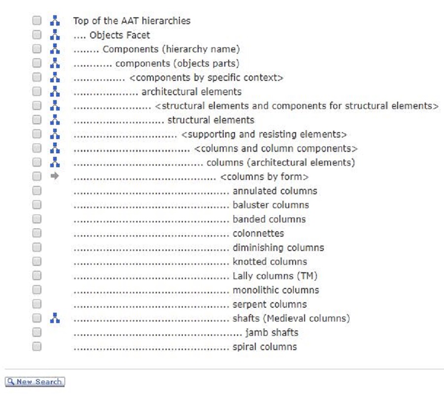Screenshot of hierarchy for the term column within the Getty Art & Architecture Thesaurus.